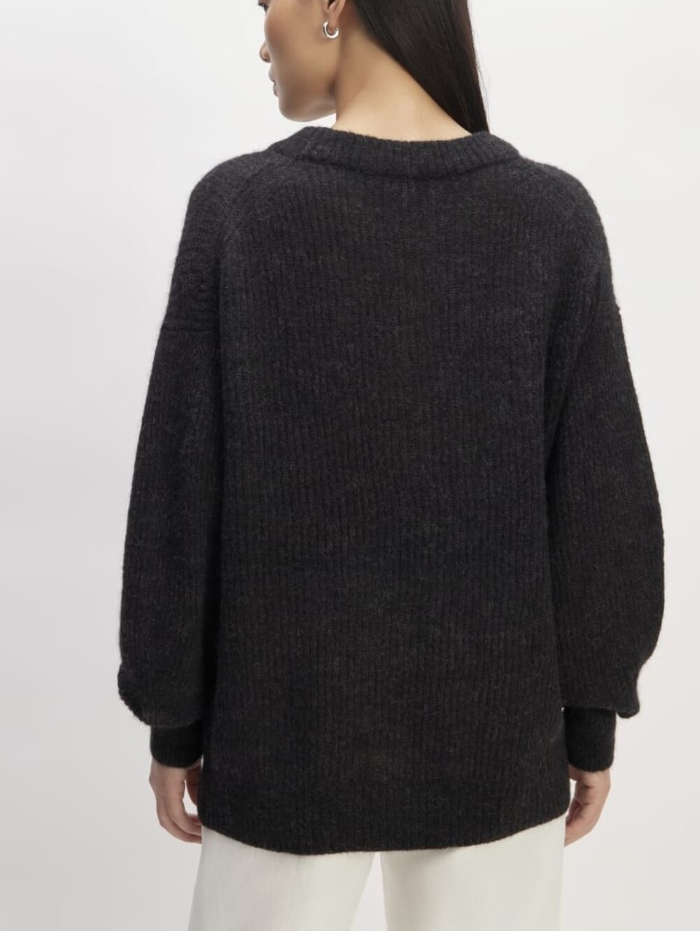 Everlane Heathered Black Alpaca Wool Crewneck Oversized The Cocoon Crew SM - Picture 5 of 13